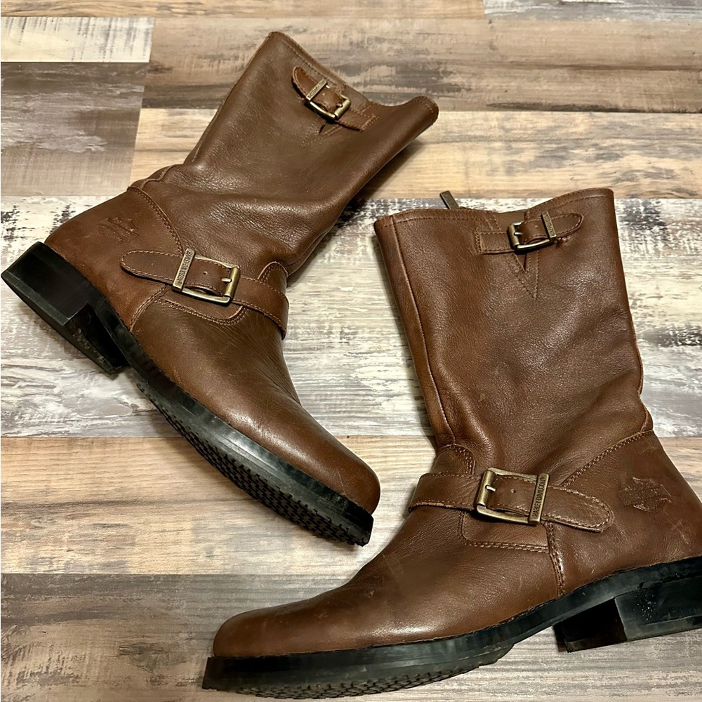Harley-Davidson Brown Combat Moto Boots with Buckle Straps